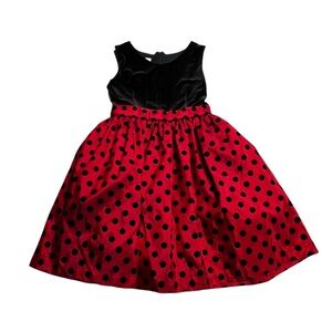 Zara Kids Red and Black Polka Dot Velvet Formal Dress